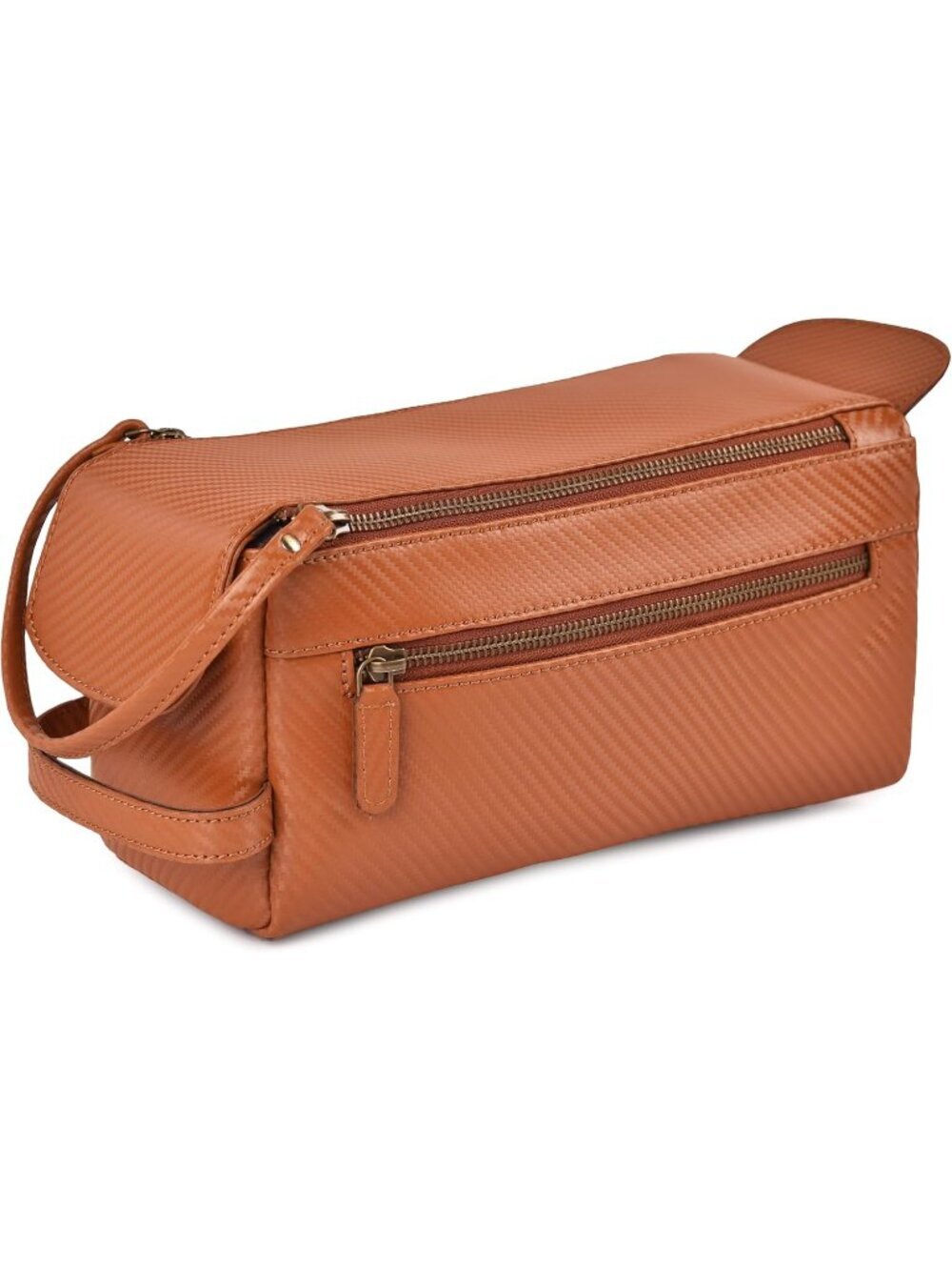 Men's Carbon Tan Genuine Leather Travel Toiletry Bag Water Resistant Bag